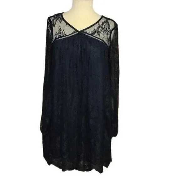 Xhilaration | Dresses | Xhiliration Medium Black Lace Midi Long Sleeve Dress  | Poshmark